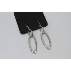 Silver-Tone Oval Drop Earrings Minimalist Modern Design Lightweight Dangle Jewel